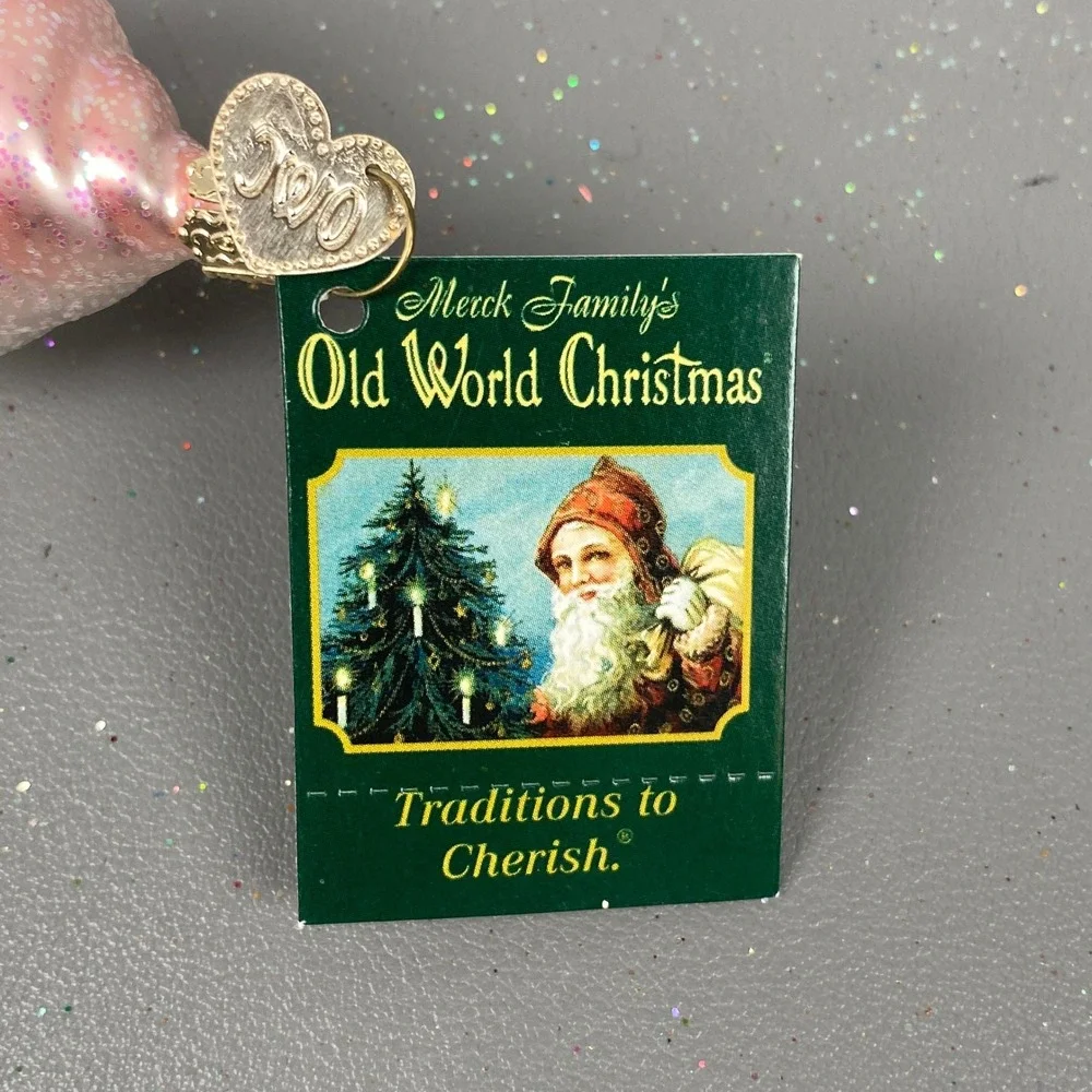 Old World Christmas Glass Ornaments Teddy Bear Basket & Pink Ice Cream Cone Set